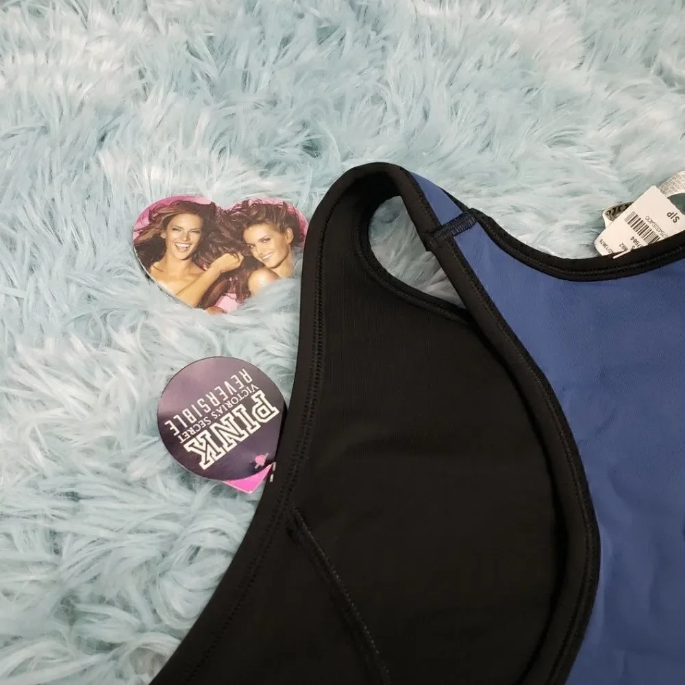 VS Pink Gray Reversible Unlined Sports Bra Small